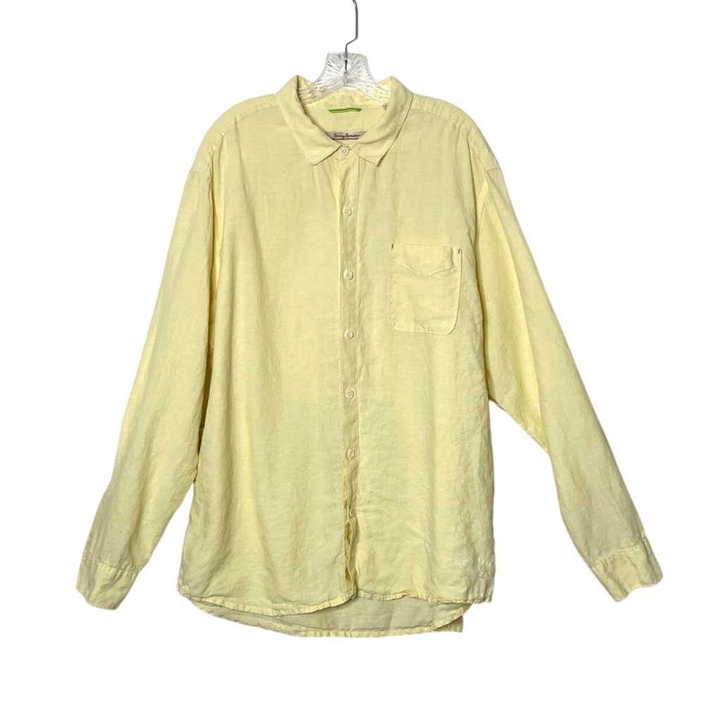 Tommy Bahama Men's Size Xxl Yellow Linen Relax Fit Button-Up Long Sleeve Shirt